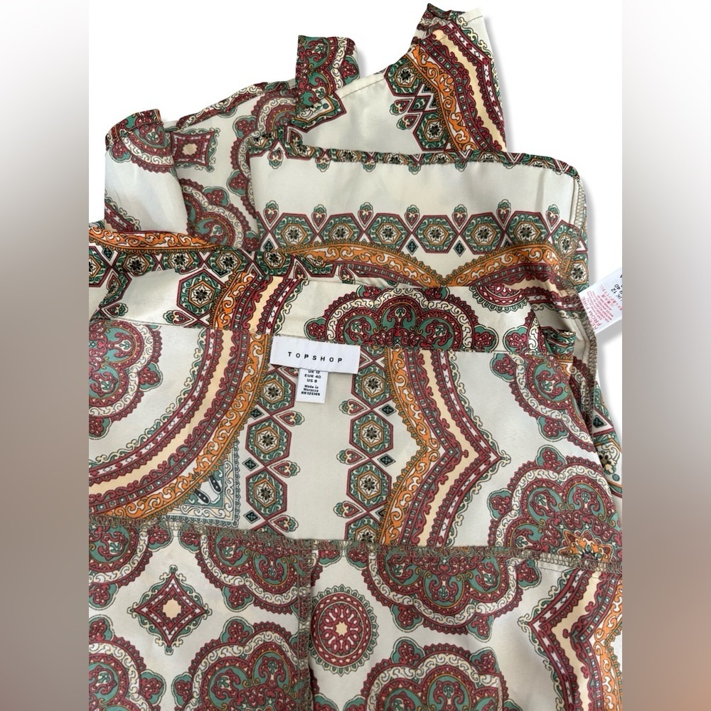 Topshop Satin Mandala Paisley Print A-line Midi Wrap Skirt | Size 8 - Picture 5 of 16